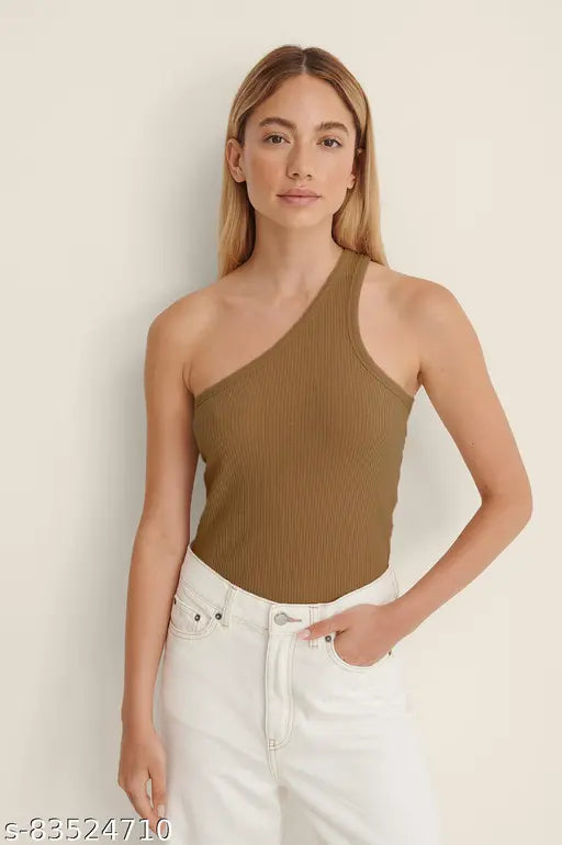 Ribbed One Shoulder Tank Top