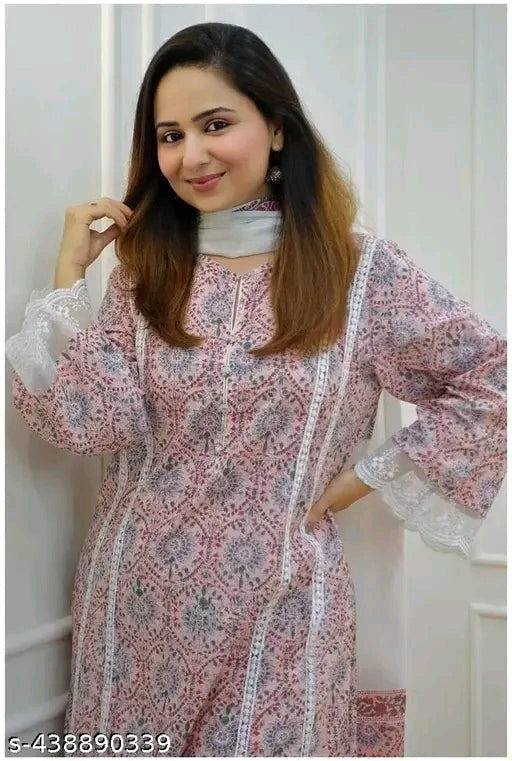 Fully Stitched Cotton Kurta Bottom Dupatta Set M to 4XL