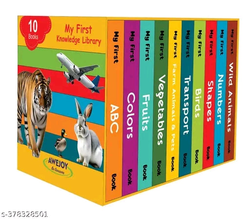 Awejoy My First Picture Library Box of 10 Board Books (Pre-School Books) Gift Set For Kids