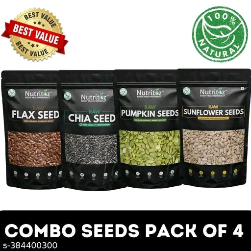 Nutritoz Combo pack 4 seeds: Chia Seeds, Flax Seeds, Pumpkin Seeds and Sunflower Seeds