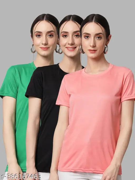 Womens Solid Tshirts Half Sleeves (Pack Of 3)