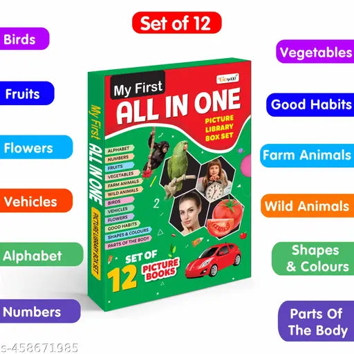 My First All in One Picture Library Box (Green Edition) : Learning book for kids Educational picture books for toddlers Collection of 12 books