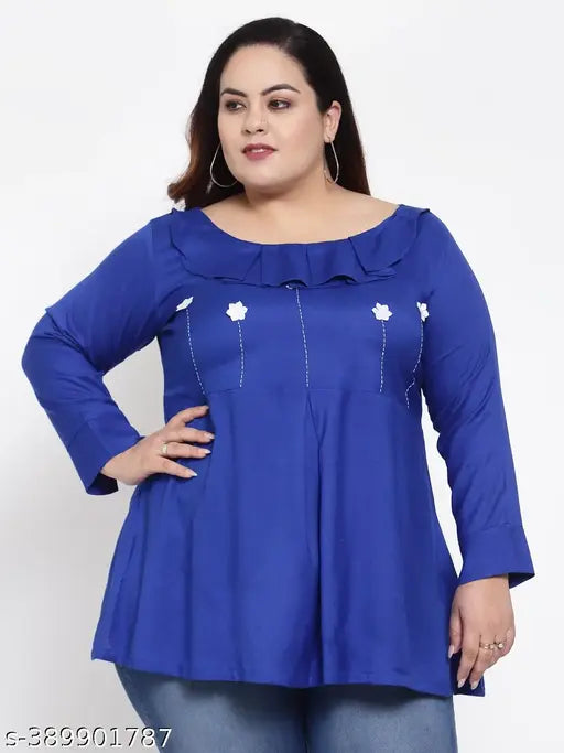 FAZZN Plus-Size Customizable Boat Neck Full Sleeves Rayon Top