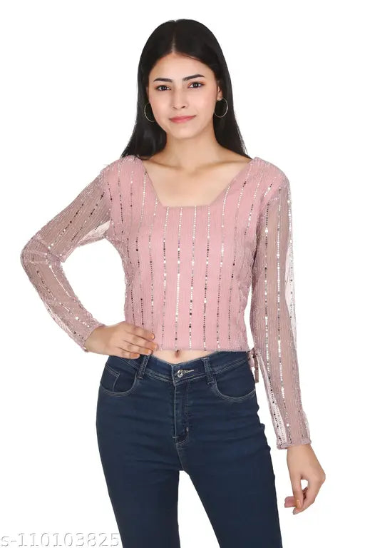 Women Drawstring Solid Shimmer & Shine Top