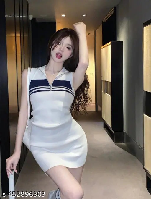 Trendy And Stylish Mini Line Dress for Women Blackwhite Color One Pieces Mini Line Dresses for Women white
