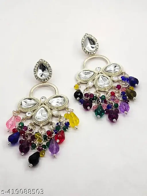 FASHION DANGLER YELLOW EARRINGS MINAKARI WORK WITH KUNDAN STONE AND BEADS HANGINGS