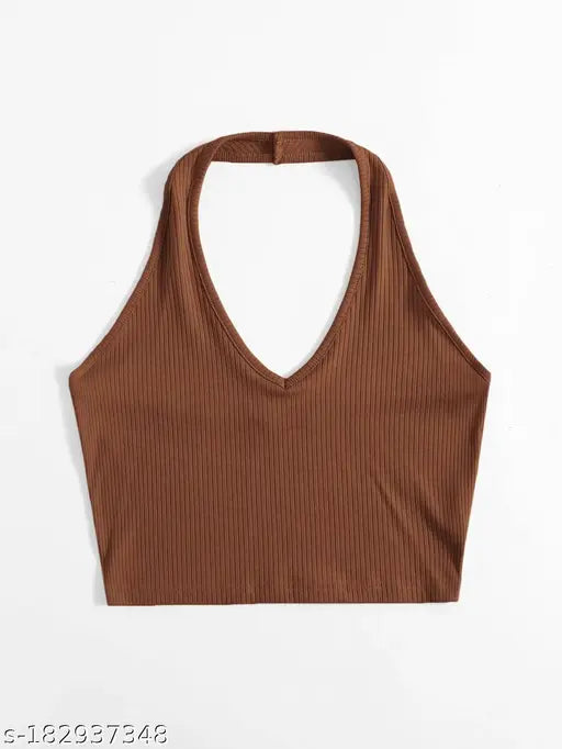 Halter Neck Crop Ribbed Top