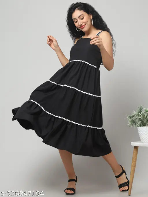 Women solid sleeveless crep fit and flare dress