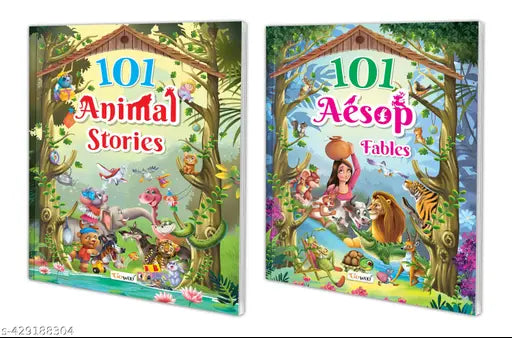 101 Animal Stories and Aesop Fables (Ages 3-12) (Paperback) : Story book for young readers Bedtime storybook Children's adventure stories Educational fun learning book - Combo of 2 Story books