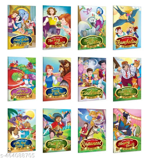 A Treasury of Timeless Fairy Tales for Kids : Alice in Wonderland Puss in Boots The Ugly Duckling The Frog Prince and more - Magical Fairy Tales Story Books for Kids - Pack of 12 Books