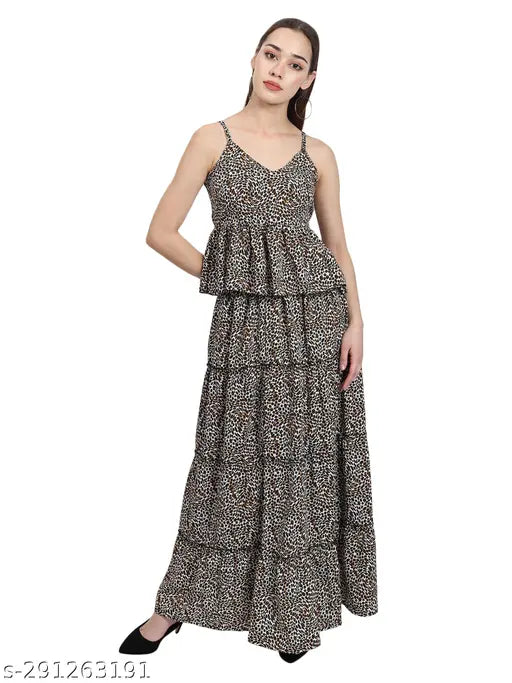 Nature Craft Women Multicolor Crepe stripe shoulder Floral Print Top with Long skirt set