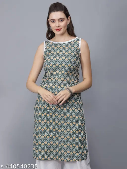 Women Floral Print Pure Cotton Straight Kurta