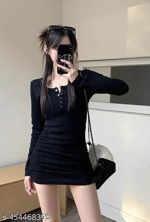 HOT AND SEXY TICH BOTTON BODYCON BLACK