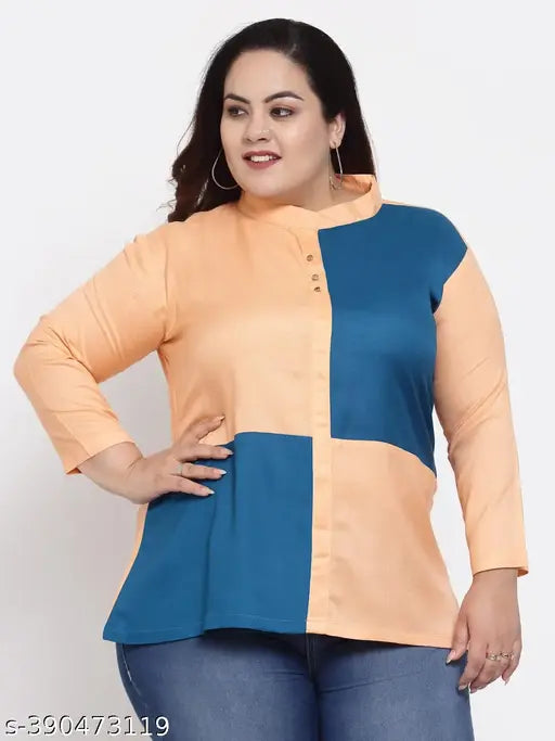 FAZZN Plus Size Multi Color Solid Turtle Neck Full Sleeves Rayon Top with Customization Option