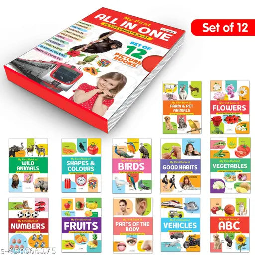 book set for children (Red Edition) : Essential Book Of My First All in One Picture Library Box Early childhood learning books Set Of 12 Books