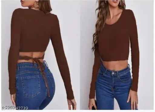 Round Neck Full Sleeve Back String Top