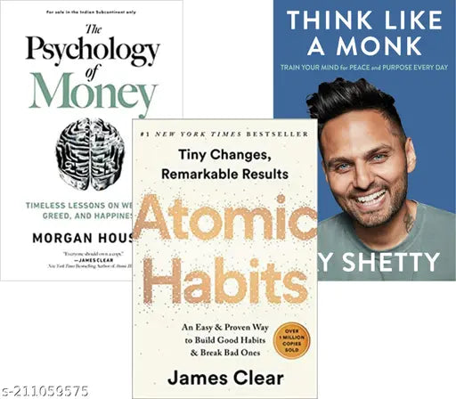 psychology of money by morgan housel+THINK LIKE A MONK +ATOMIC HABITS BY JAMES CLEAR