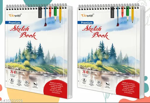 A4 Premium Sketch Book : Set of 2 Top Spiral-Bound Art Notebooks 36 sheets book 140 GSM Paper For Drawing Painting And Sketching
