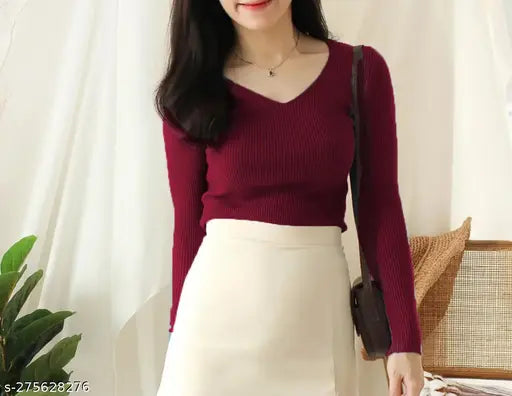 Stylish V Neck Full Sleeve Top