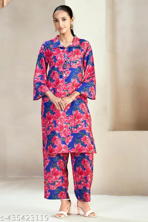 Women's Cotton Kurta with Pant Co-ords Set