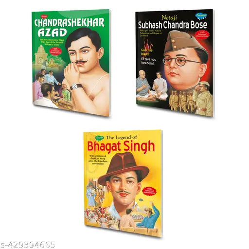 Netaji Subhash Chandra Bose The Legend of Bhagat Singh and Chandrashekhar Azad Stories book for kids : Story book for kids Freedom fighters stories book Bedtime stories Learning books for kids - Set of 3 books.