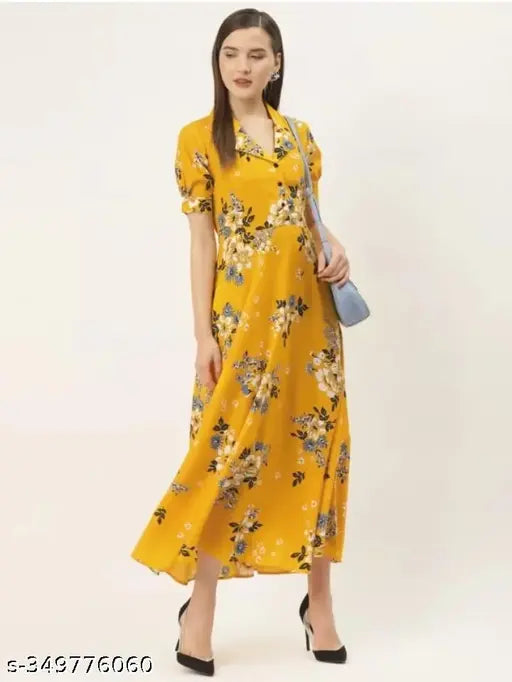 Nature Craft women Crepe Mustard Collar Dress