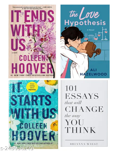 IT END WITH US BY COLLEEN HOOVER + IT STARTS WITH US BY COLLEEN HOOVER + THE LOVE HYPOTHESIS BY ALI HAZELWOOD + 101 ESSAYS THAT WILL CHANGE THE WAY YOU THINK BY BRIANNA WIEST