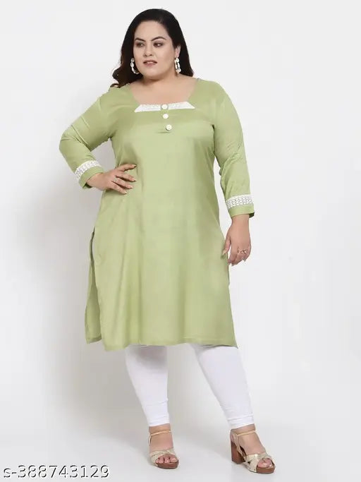 FAZZN Plus Size A-Line Knee Length Rayon Kurti with Square Neck and Full Sleeves