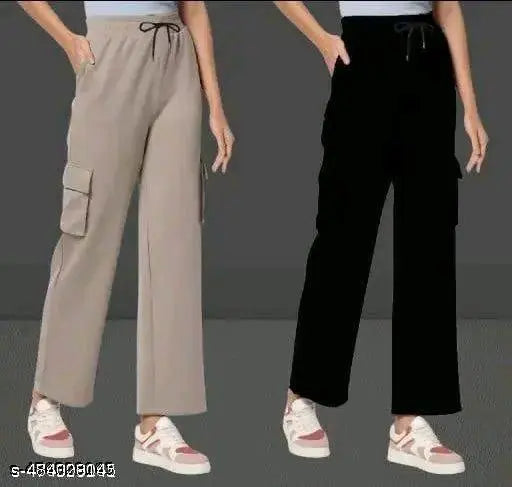 Women solid cargo jogers combo pants cotton lycra 4 pocket