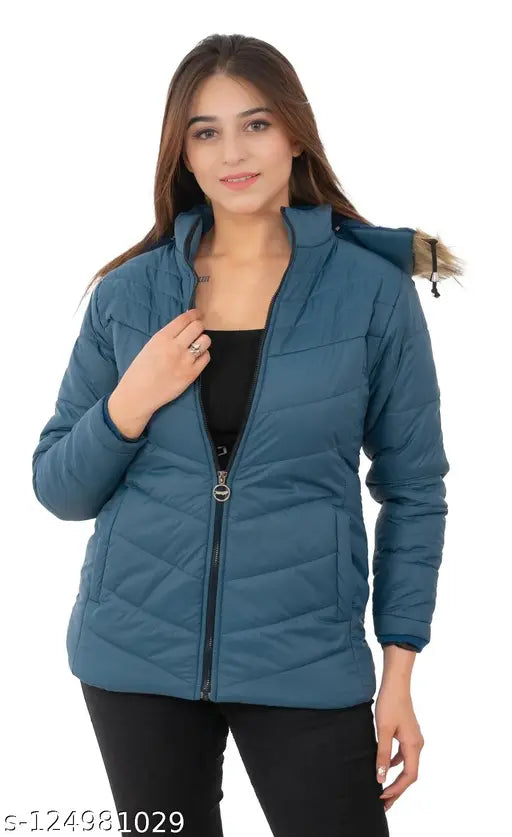 STUFFLIN Women's Quilled Jacket Quilted Jacket Regular Fit Hooded Neck Jacket For Women