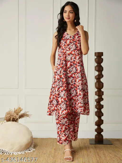 Women's Poly Blend Floral Printed Co-Ord Set