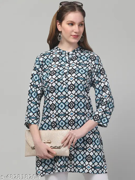 Women printed stylish short 3/4 sleeve rayon kurti