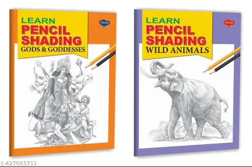 Learn Pencil Shading Wild Animals and Gods & Goddesses book : Pencil shading book Easy shading exercises for kids Shading book for young learners - Pack of 2 books