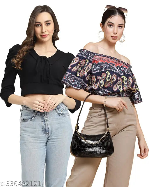 Women Solid Crop Top{Pack Of 2}