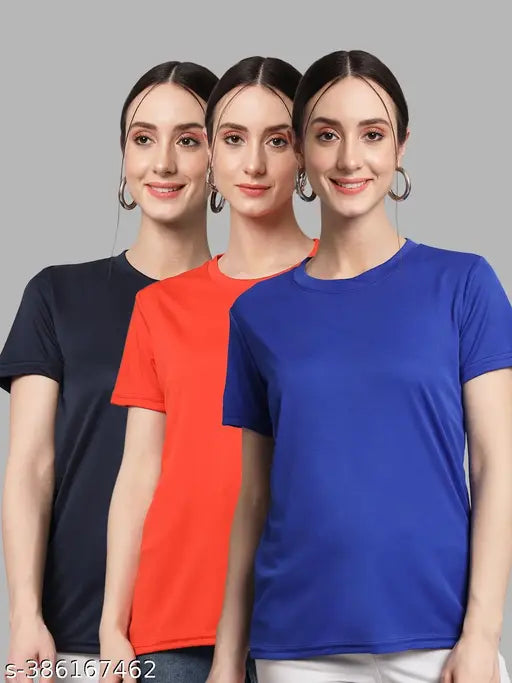 Womens Solid Tshirts Half Sleeves (Pack Of 3)