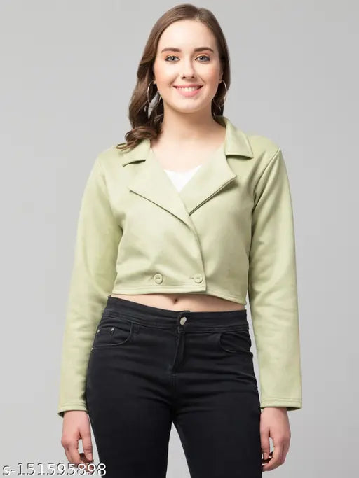 Women Solid Double-Breasted Casual Suede Blazer