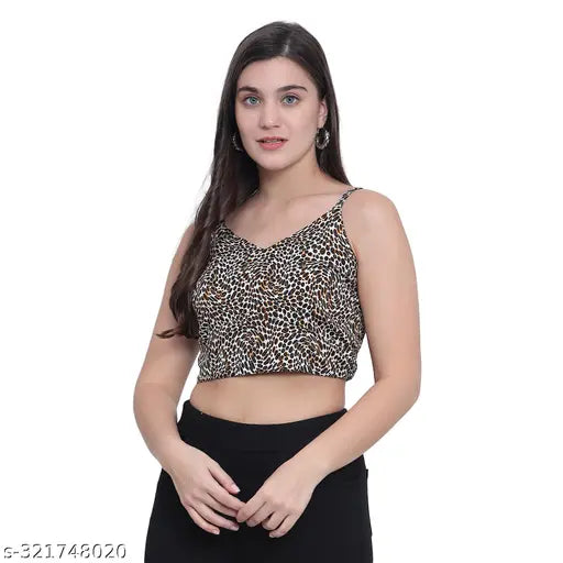 Nature Craft White Poly Crepe Floral Printed Sleeveless Women Blowes Top/Crop Top