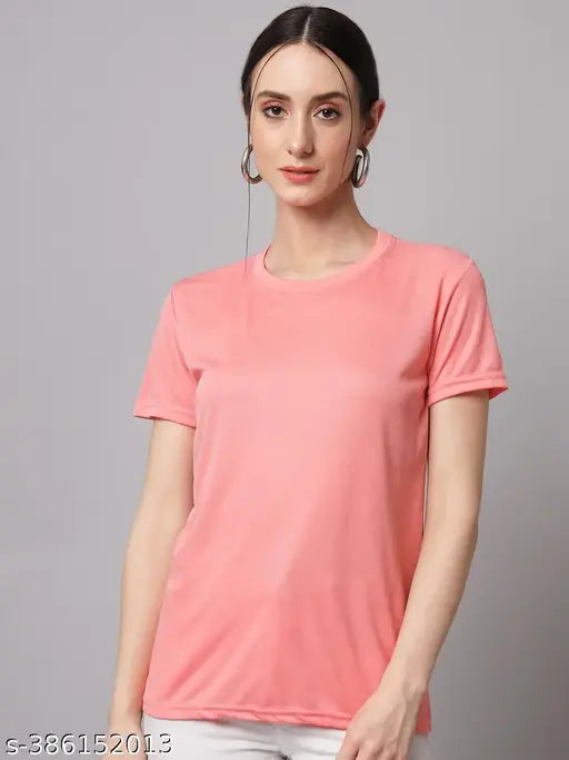 Womens Solid Peach Tshirts Half Sleeves
