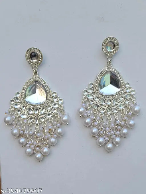 Designer Fancy Pearl Work With Ruby Stone Earring For Girls