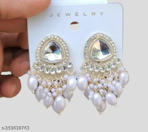 Designer Fancy Pearl Work With Ruby Stone Earring For Girls