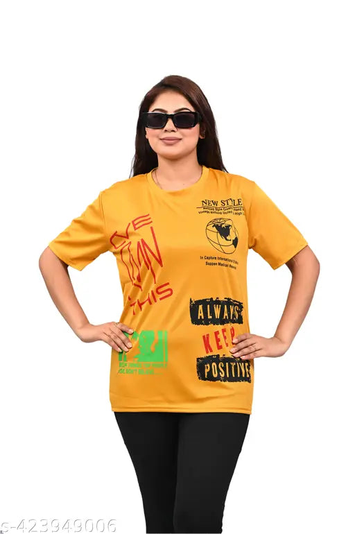 Woman Round Neck Cotton Blend Printed T shirt
