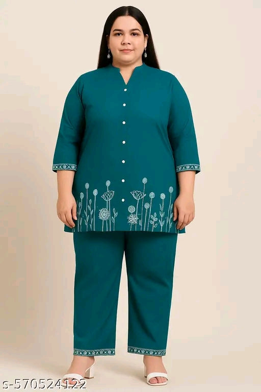 Plus size cotton silk co-ord set ( kurti with bottomwear)