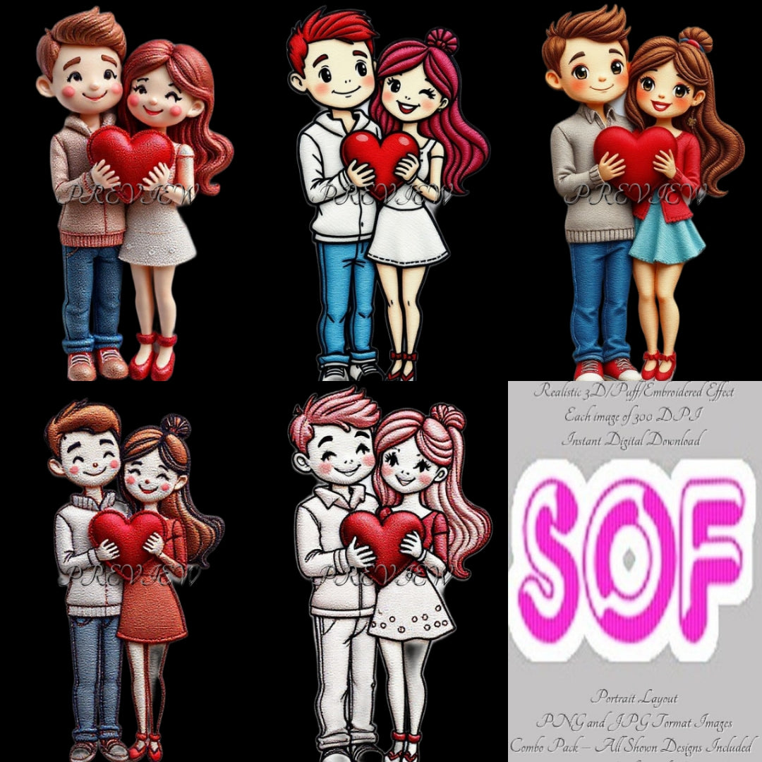 Couple with A Heart Theme Pack of 5 Digital Images | 300 DPI Printable Art | Print on Demand Images