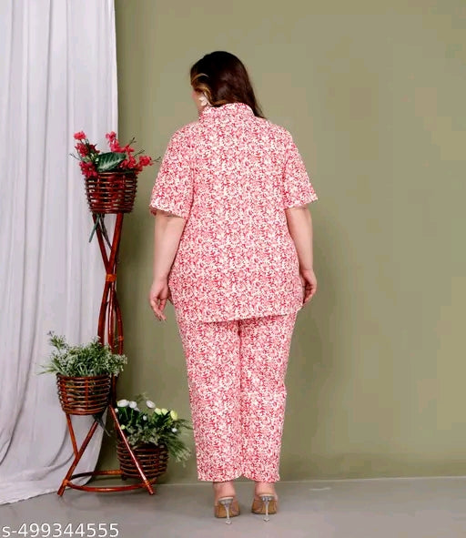 Cotton Plus Size cord set top with matching bottom