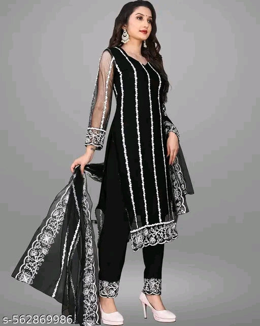 #001 Net Kurti with dupatta and bottomwear