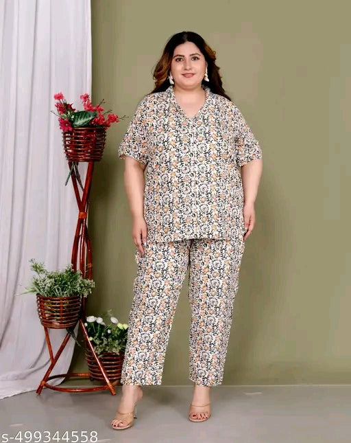 Cotton Plus Size cord set top with matching bottom