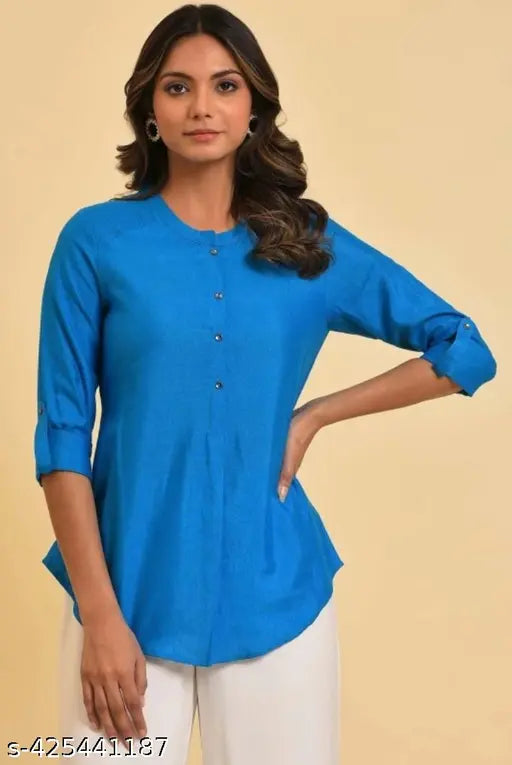latest important fabric short kurti blue