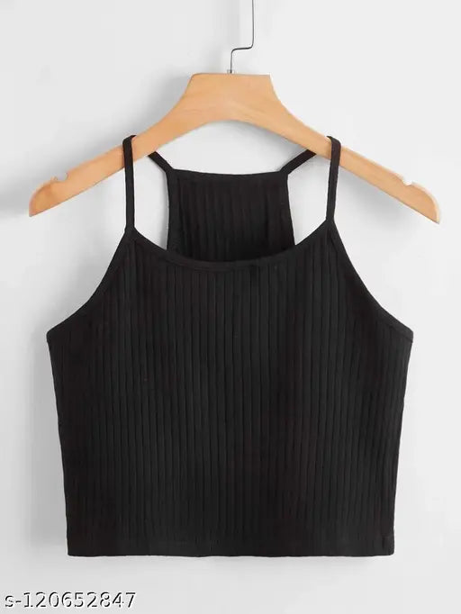 Round Neck Sleeveless Spaghetti Ribbed Crop Top
