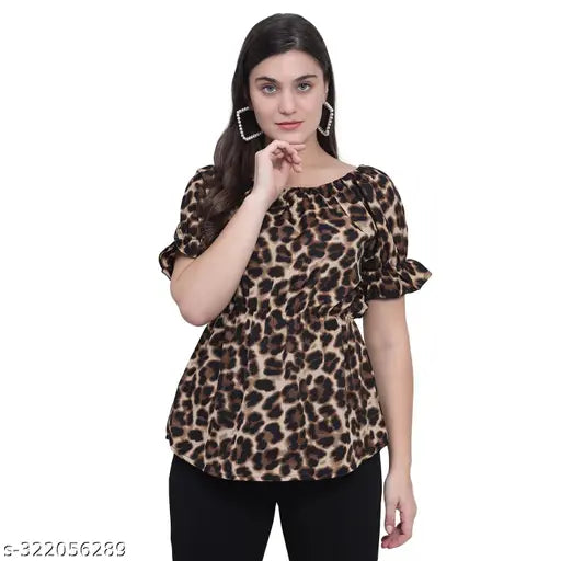Nature Craft Beige Poly Crepe Floral Printed Women Top