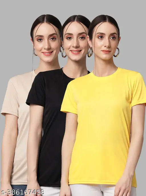 Womens Solid Tshirts Half Sleeves (Pack Of 3)